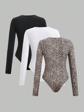 Fashionable Multicolor Leopard Print Bodysuit For Women, Spring Autumn